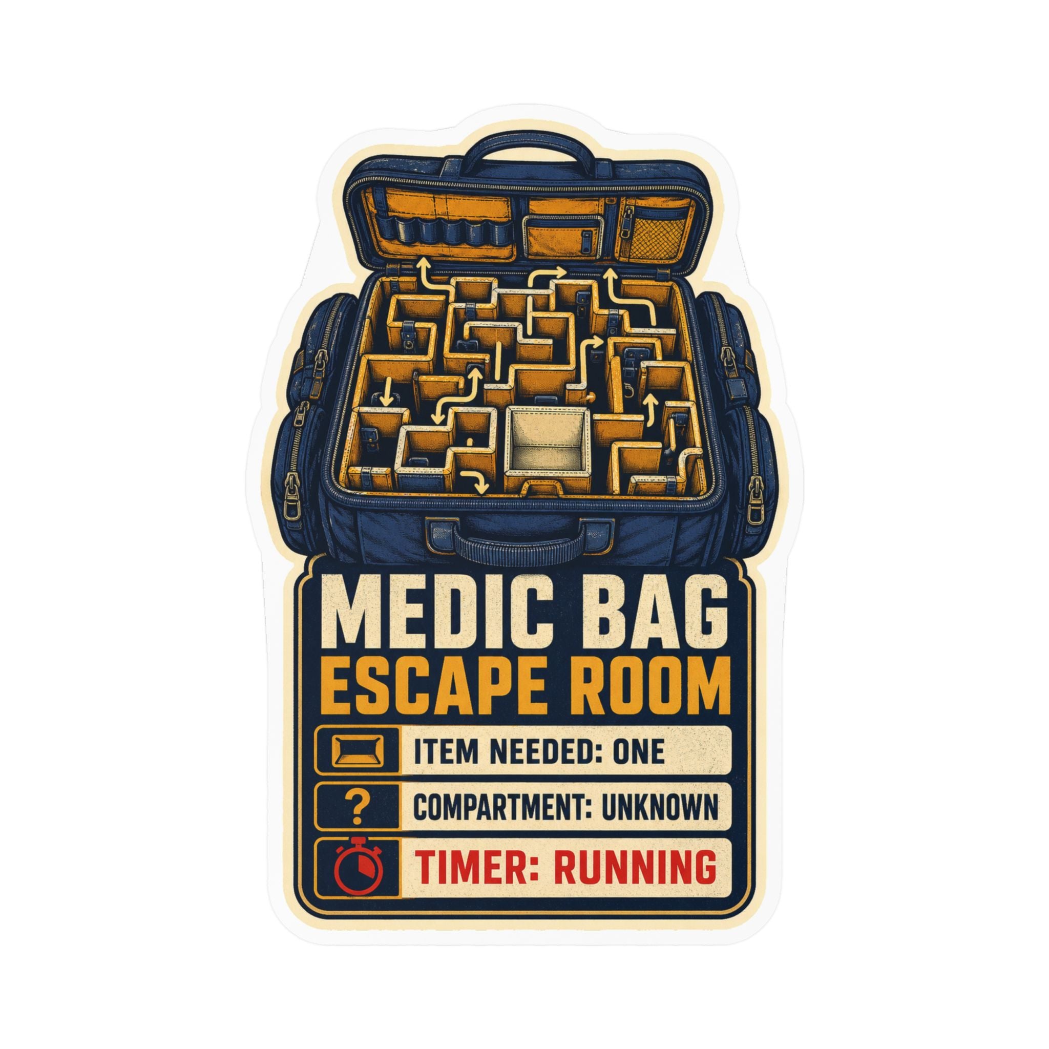 MEDIC BAG ESCAPE ROOM — Paramedic Equipment Humor Sticker | Weatherproof Vinyl Decal