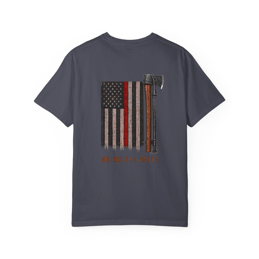 Bring the Irons — Vertical Irons Thin Red Line Firefighter Tee