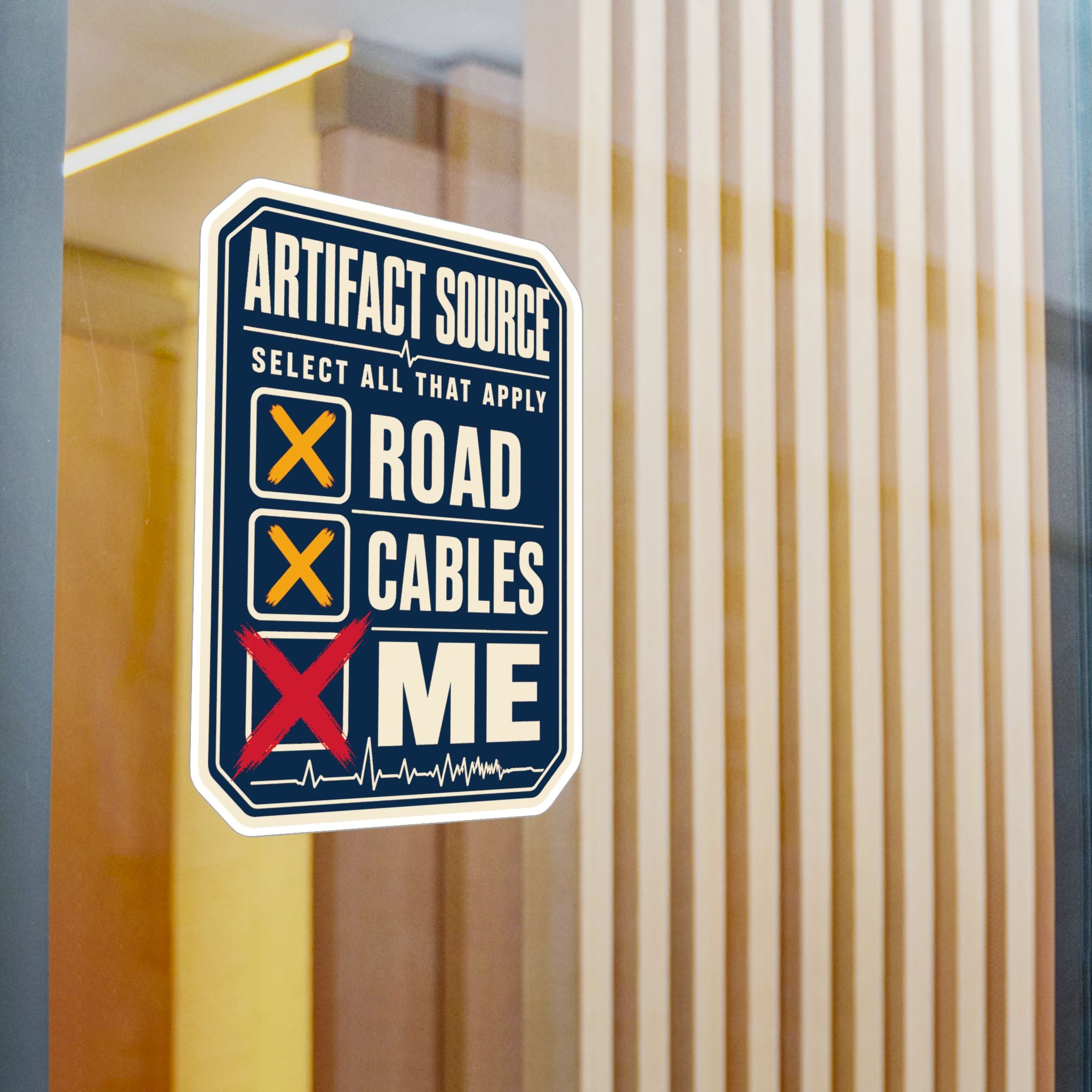 Artifact Source paramedic ECG sticker — weatherproof lifestyle mockup
