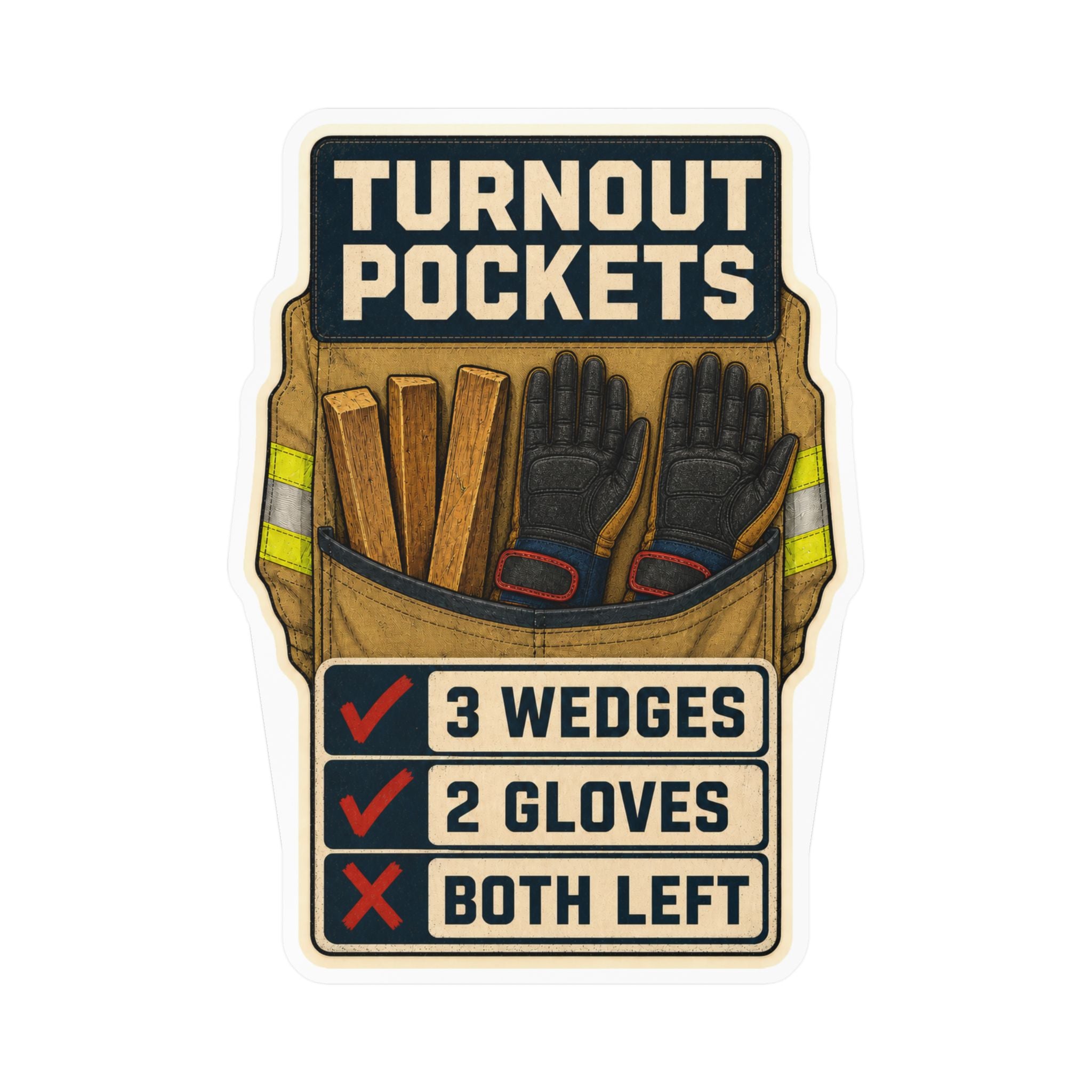 TURNOUT POCKETS — Firefighter Gear Humor Sticker | Weatherproof Vinyl Decal