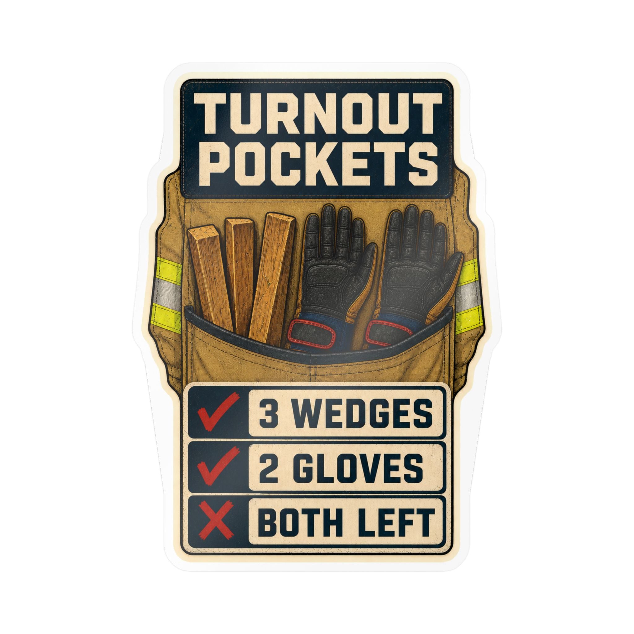 TURNOUT POCKETS — Firefighter Gear Humor Sticker | Weatherproof Vinyl Decal
