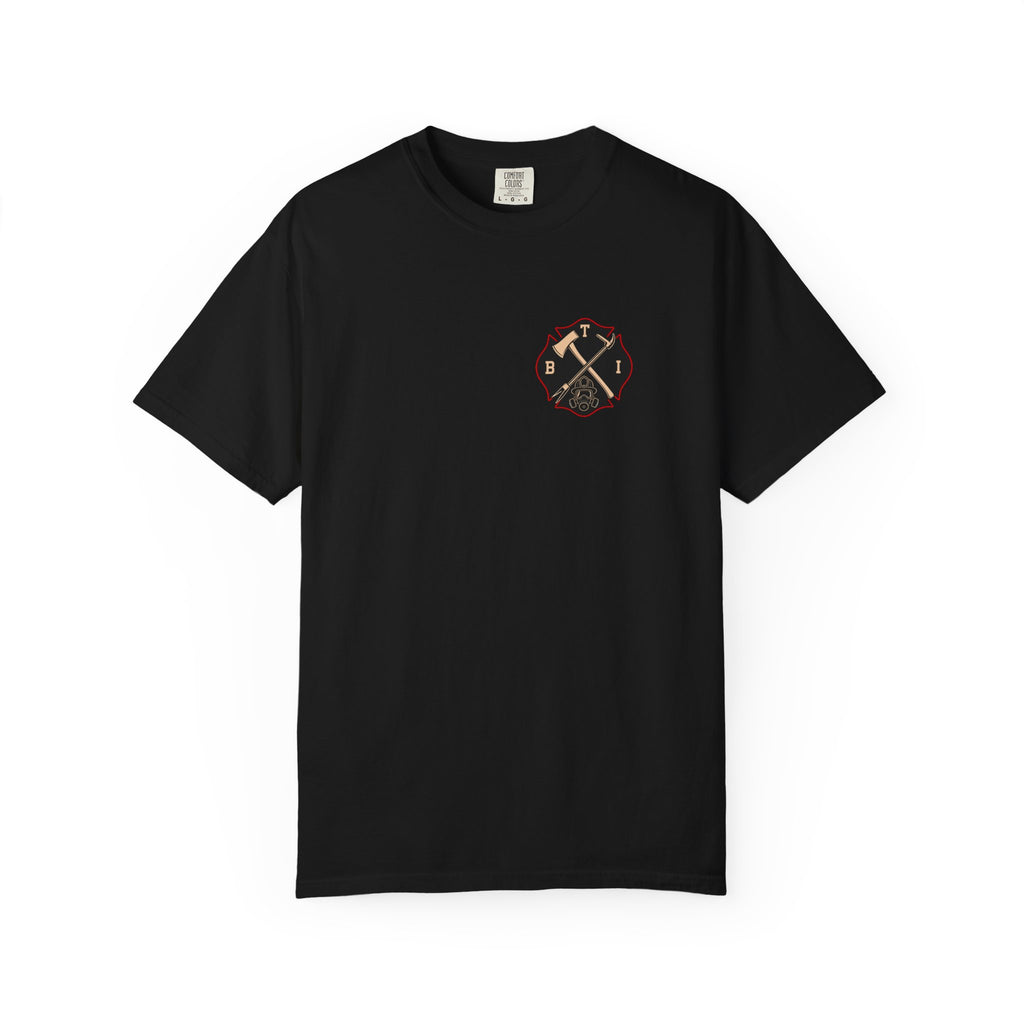 Bring the Irons — Vertical Irons Thin Red Line Firefighter Tee