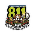 Cartoon safety dog with 811 Call Before You Dig text on a sticker
