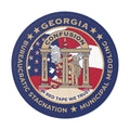 Mock official Bureaucratic Stagnation seal on a kiss-cut sticker