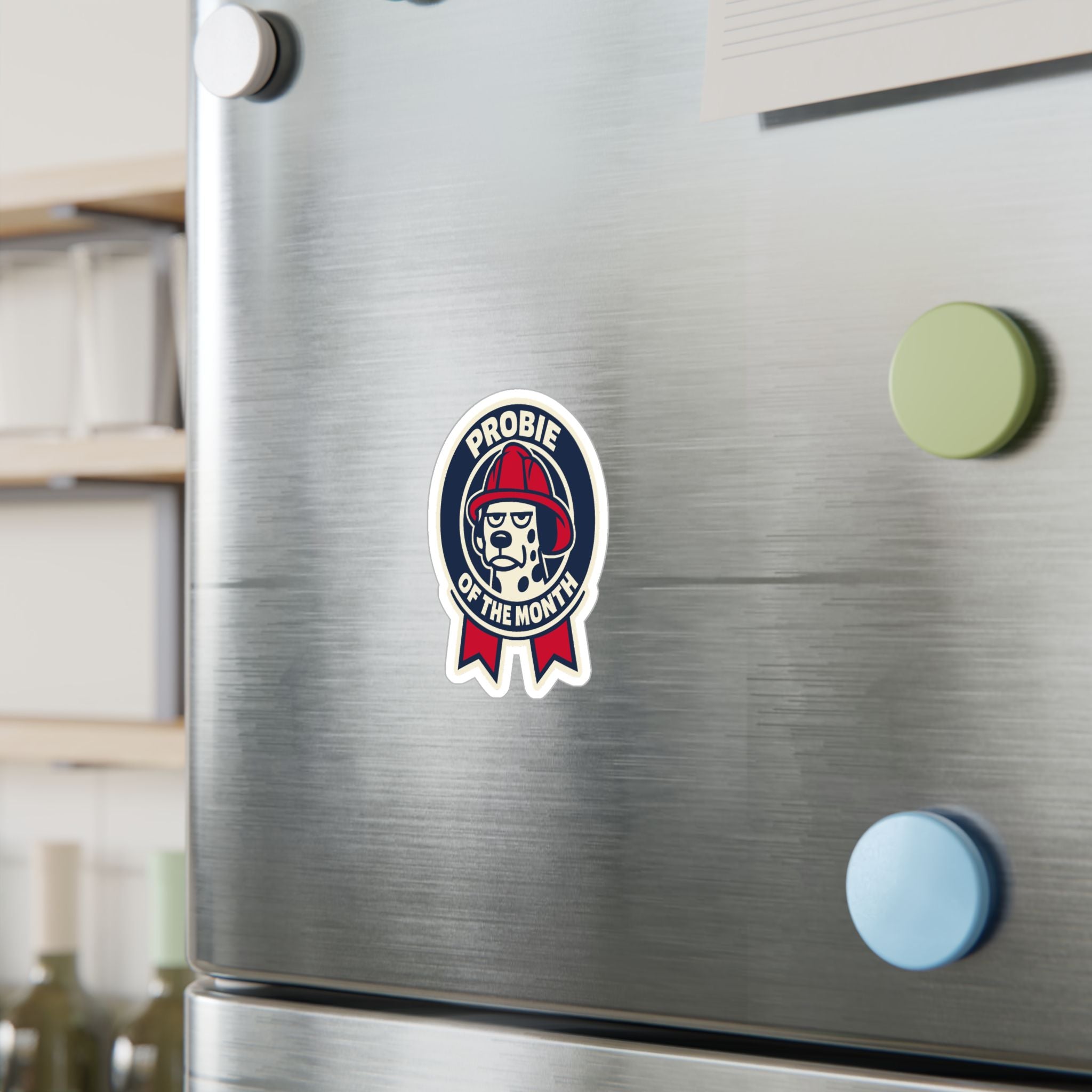Kiss-cut vinyl Probie of the Month decal for a toolbox or truck window