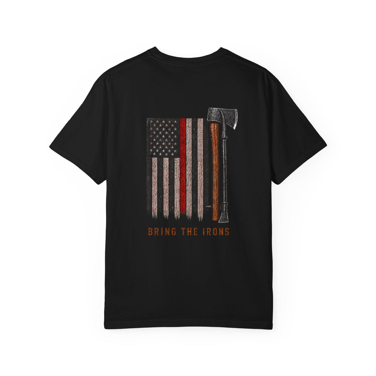 Bring the Irons — Vertical Irons Thin Red Line Firefighter Tee