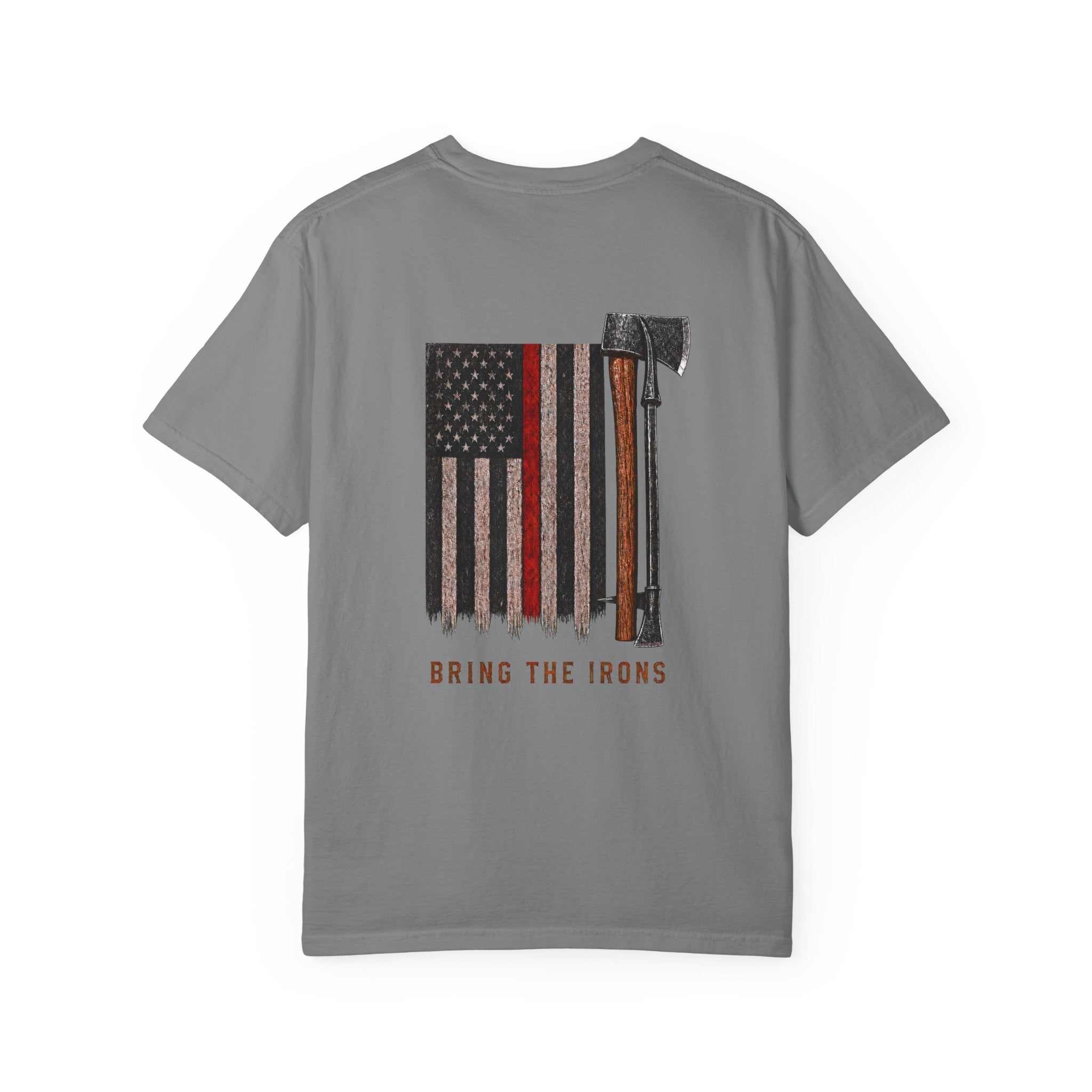Bring the Irons — Vertical Irons Thin Red Line Firefighter Tee