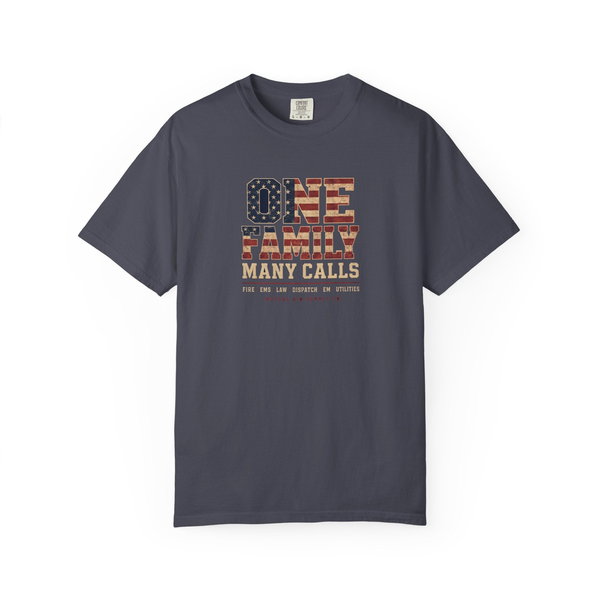 One Family, Many Calls Under One Flag Tee — front view