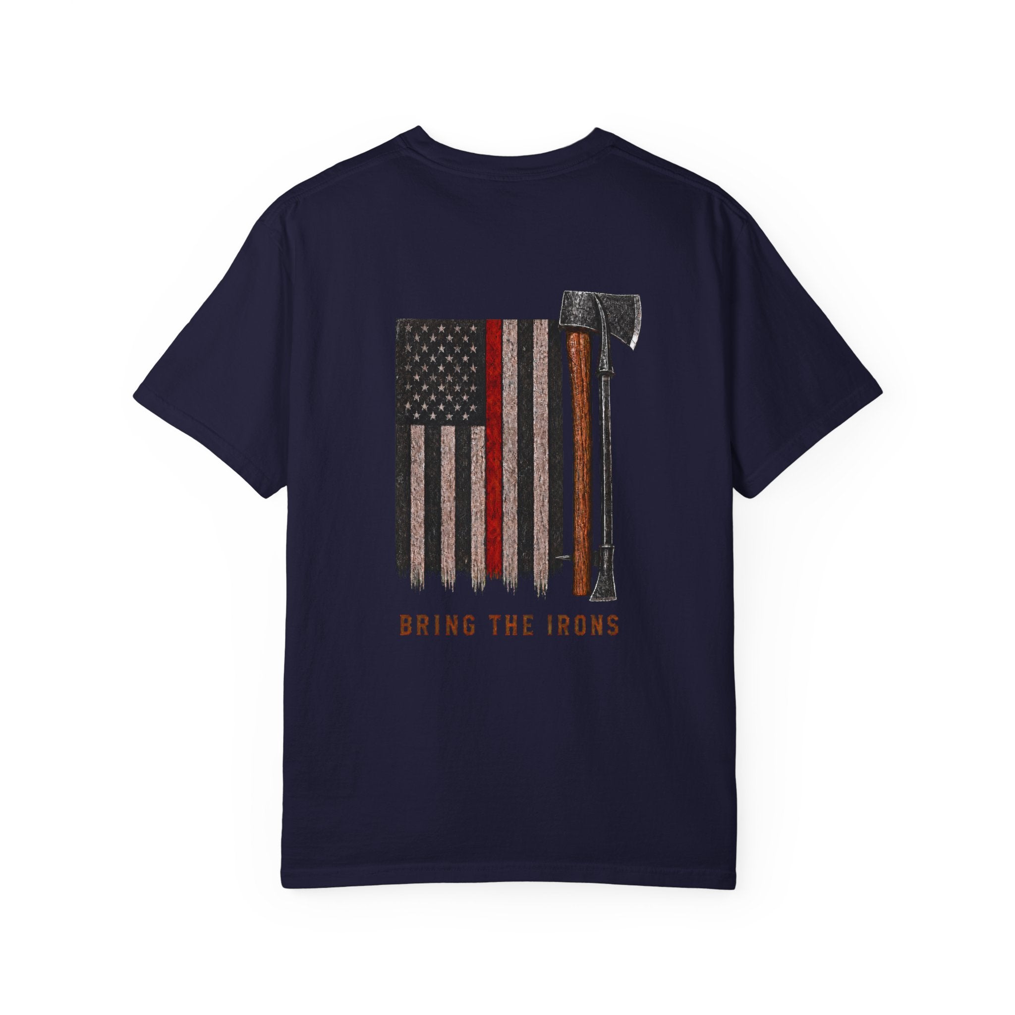 Bring the Irons — Vertical Irons Thin Red Line Firefighter Tee