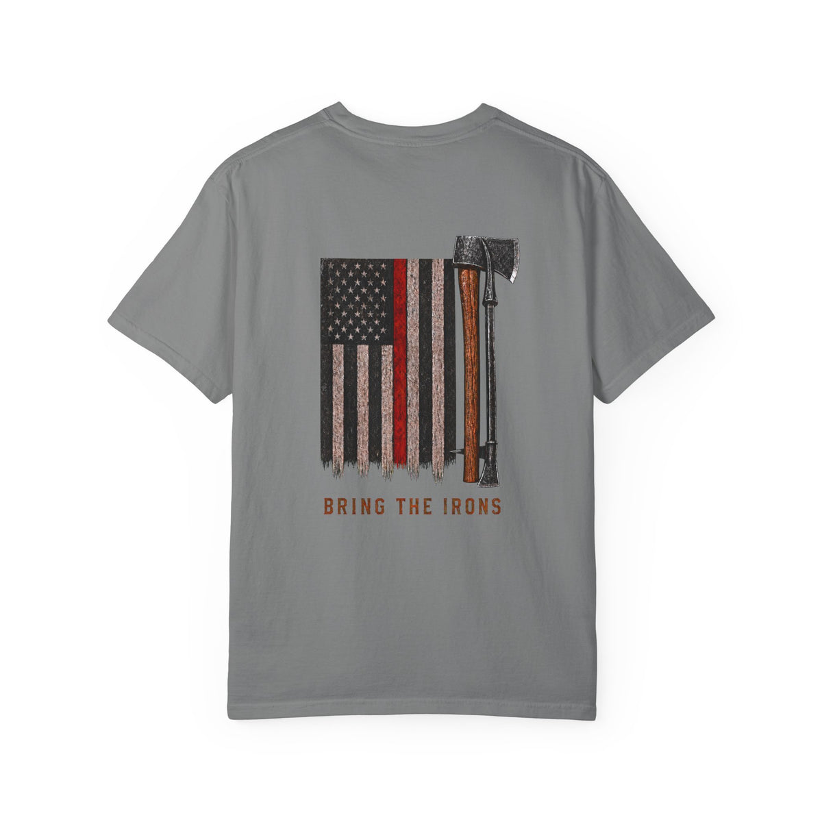 Bring the Irons — Vertical Irons Thin Red Line Firefighter Tee
