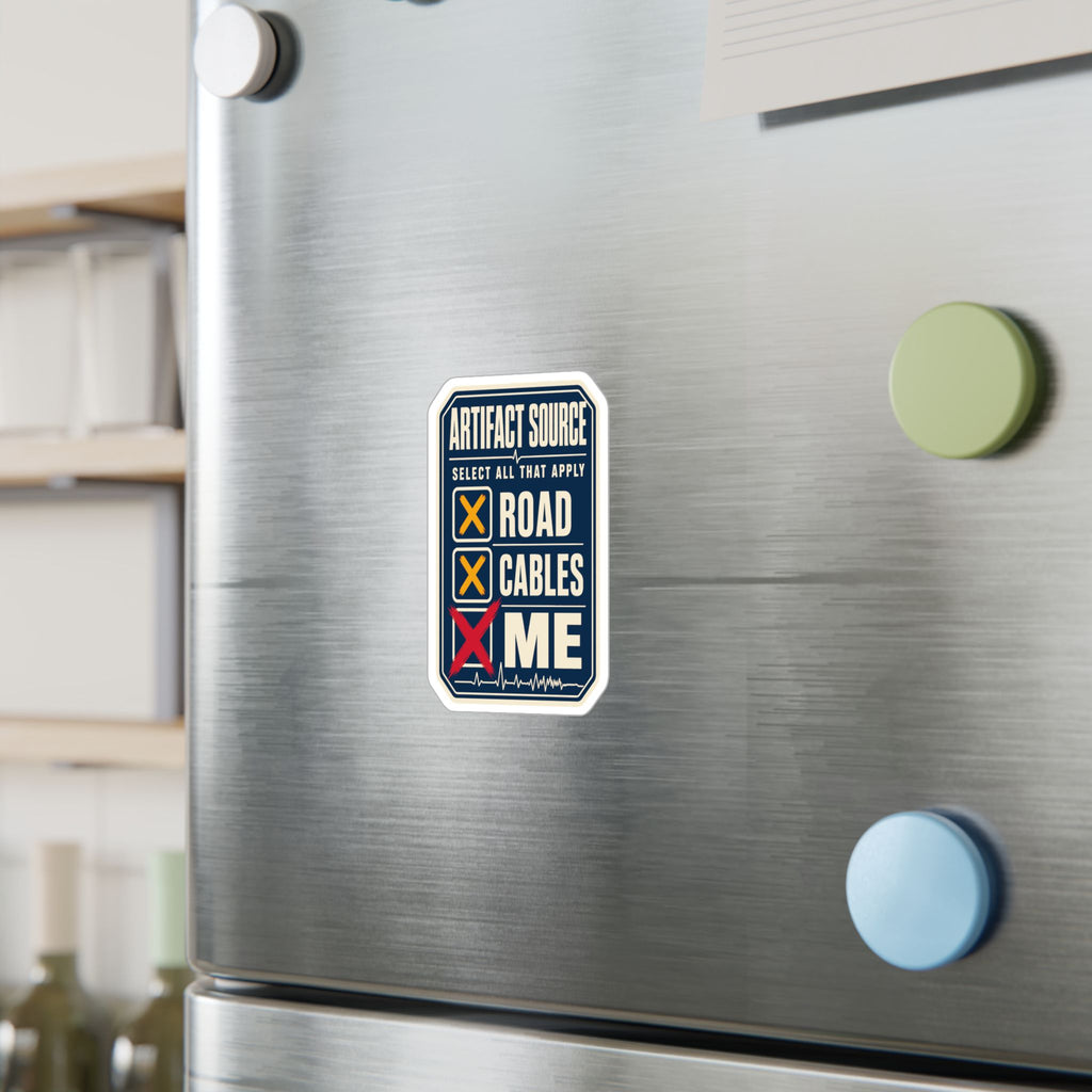 Artifact Source EMS monitor humor sticker — weatherproof decal mockup
