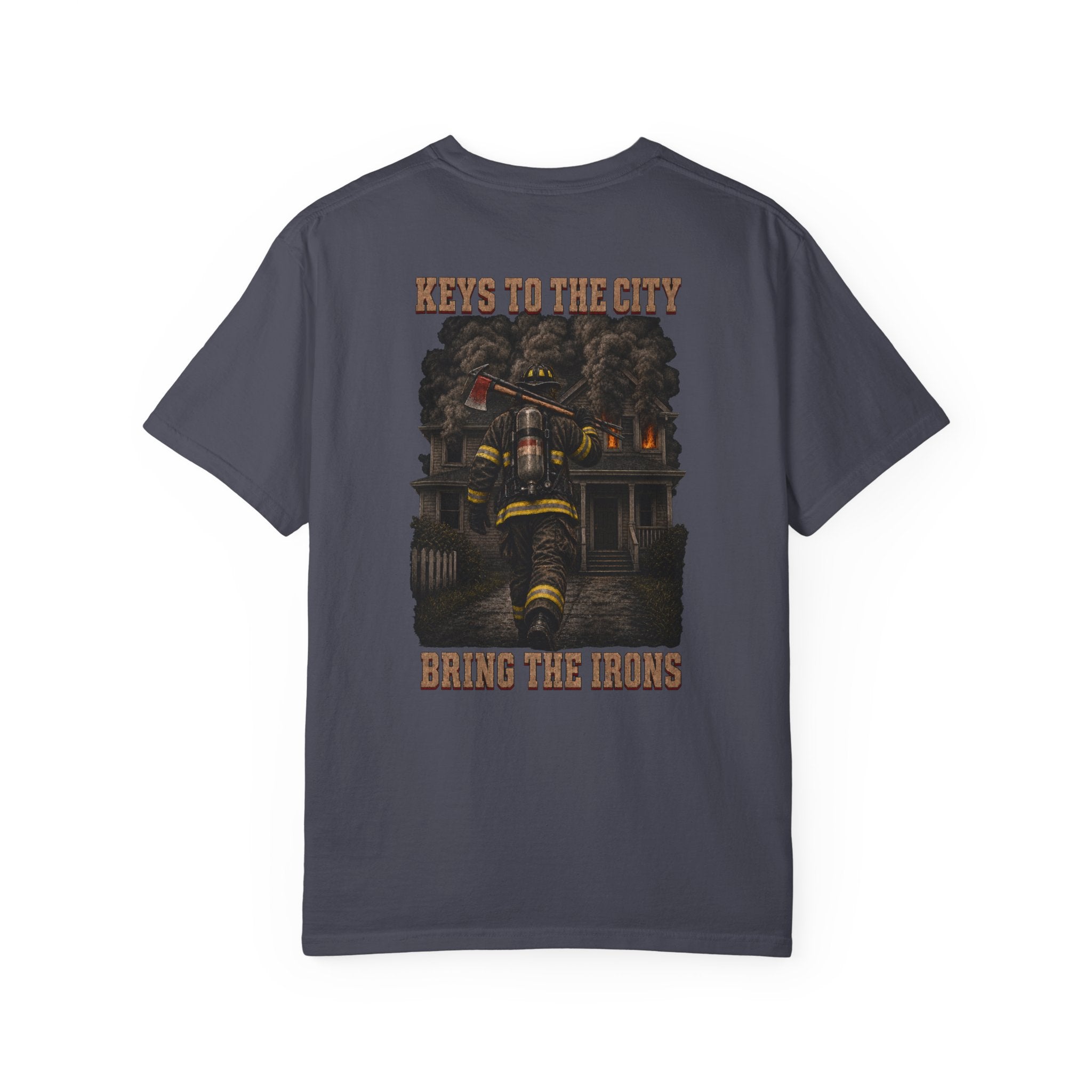 Bring the Irons — Keys to the City Firefighter Tee — Wordmark Front