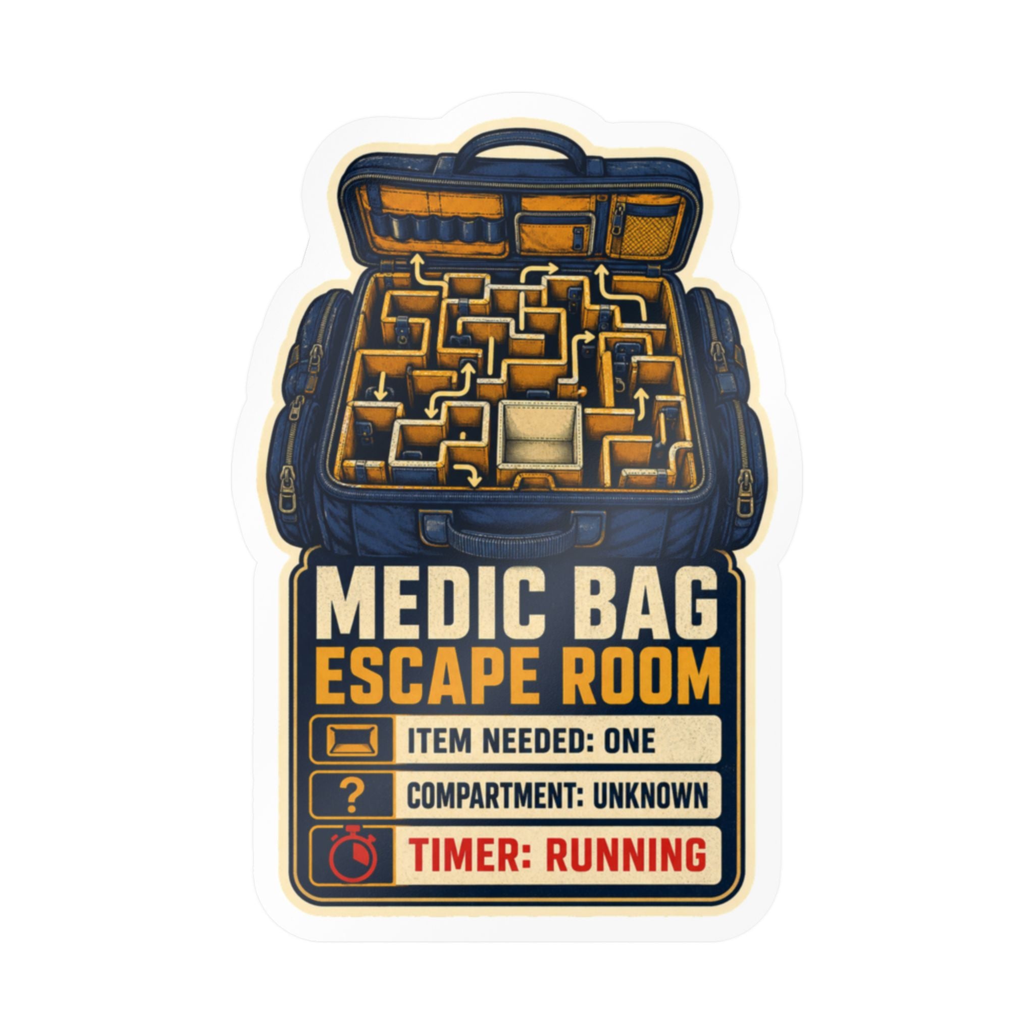 MEDIC BAG ESCAPE ROOM — Paramedic Equipment Humor Sticker | Weatherproof Vinyl Decal