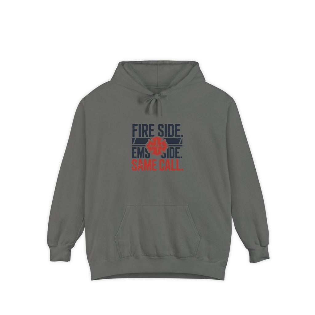 Fire Side EMS Side Same Call Hoodie — front view