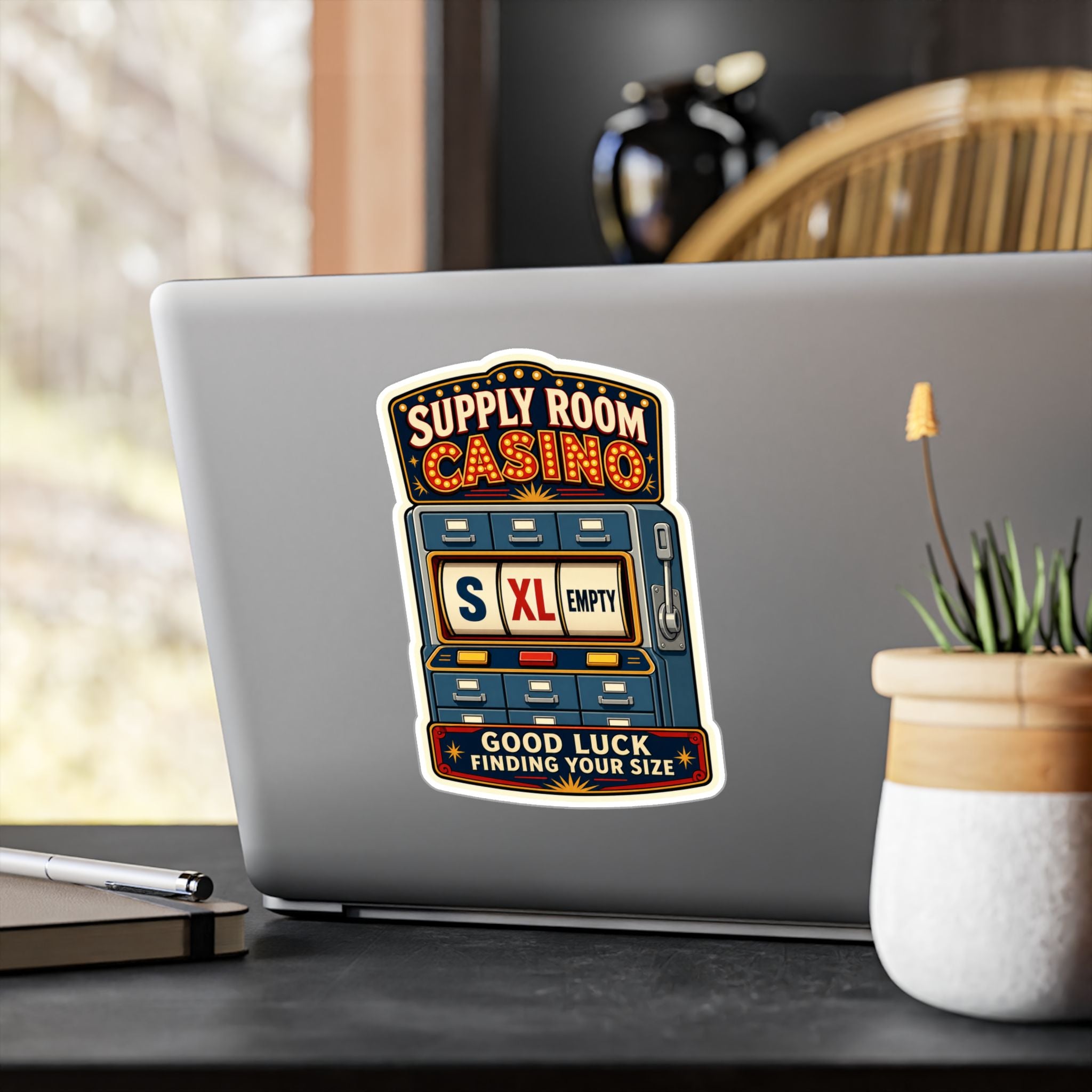 SUPPLY ROOM CASINO — Fire & EMS Glove Humor Sticker | Weatherproof Vinyl Decal