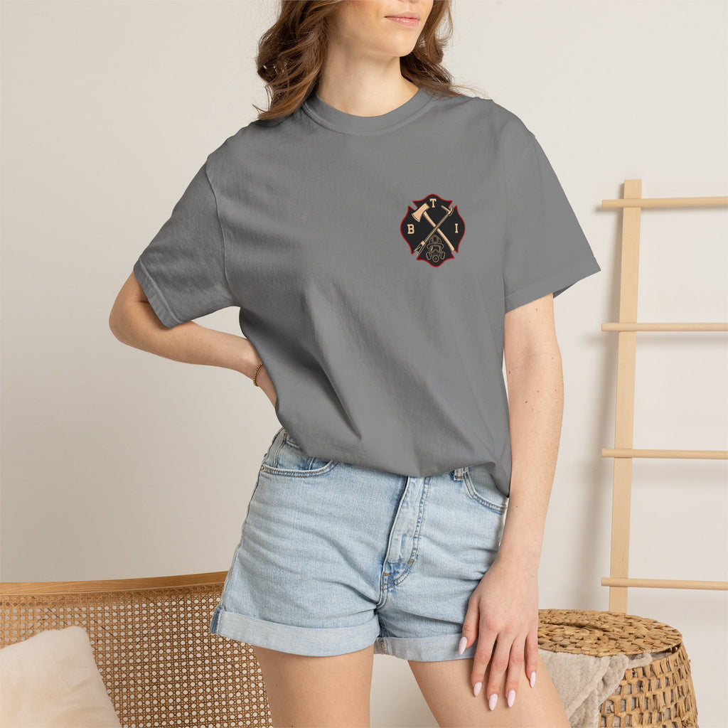 Bring the Irons — Vertical Irons Thin Red Line Firefighter Tee