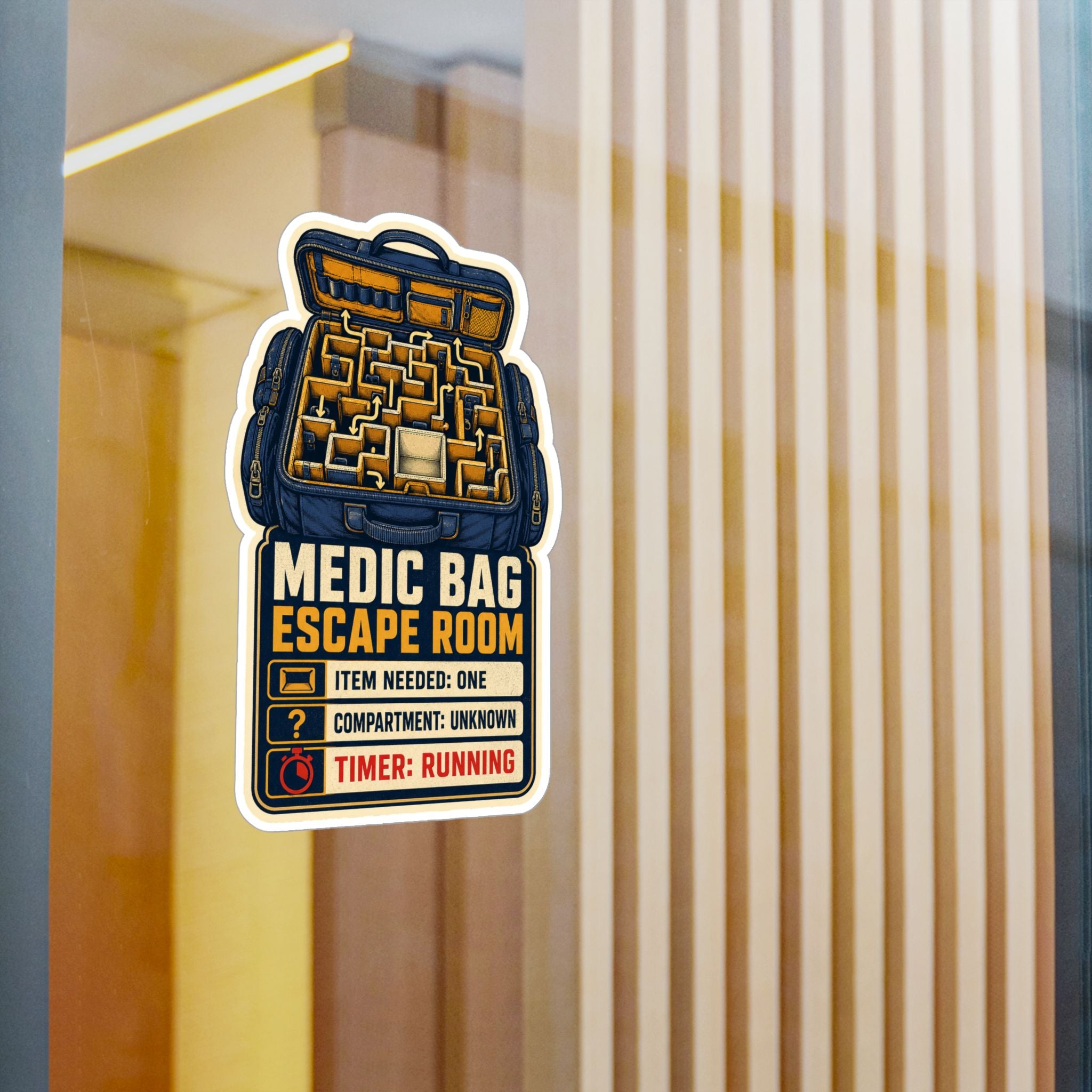 MEDIC BAG ESCAPE ROOM — Paramedic Equipment Humor Sticker | Weatherproof Vinyl Decal