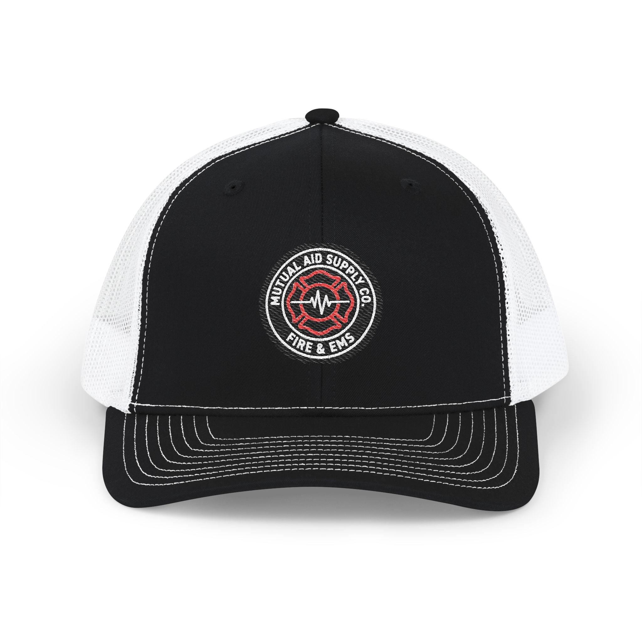 Embroidered Rescue Patch Trucker Cap — front view