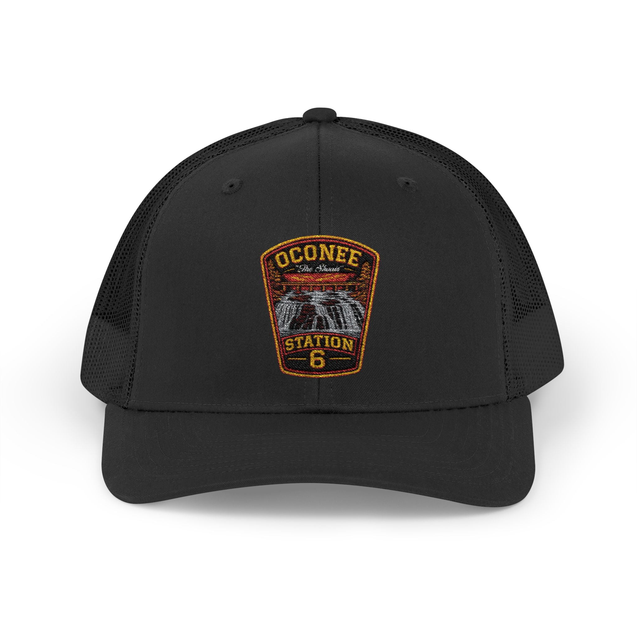 O'Conner Station 8 firefighter patch embroidered on a trucker snapback