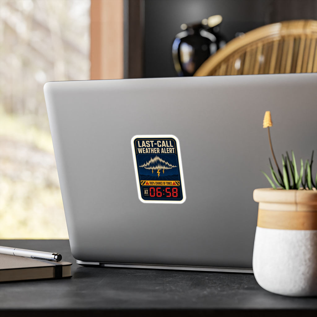 LAST-CALL WEATHER ALERT — Fire & EMS Shift Humor Sticker | Weatherproof Vinyl Decal