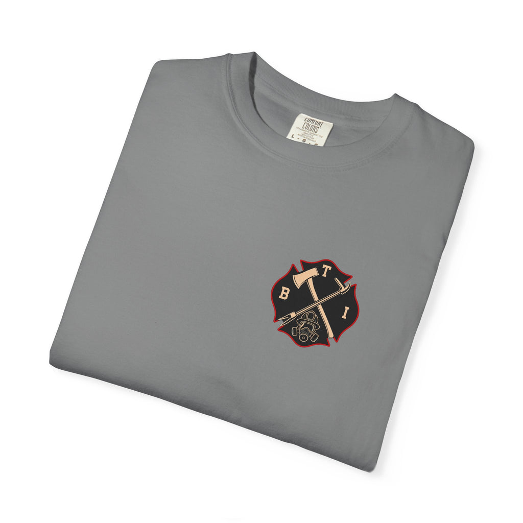 Bring the Irons — Vertical Irons Thin Red Line Firefighter Tee