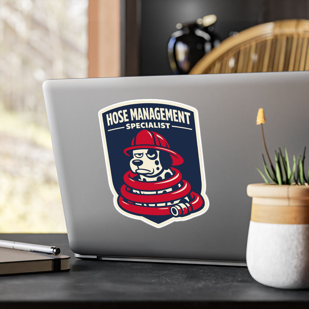 Volunteer firefighter hose line humor sticker on weatherproof vinyl