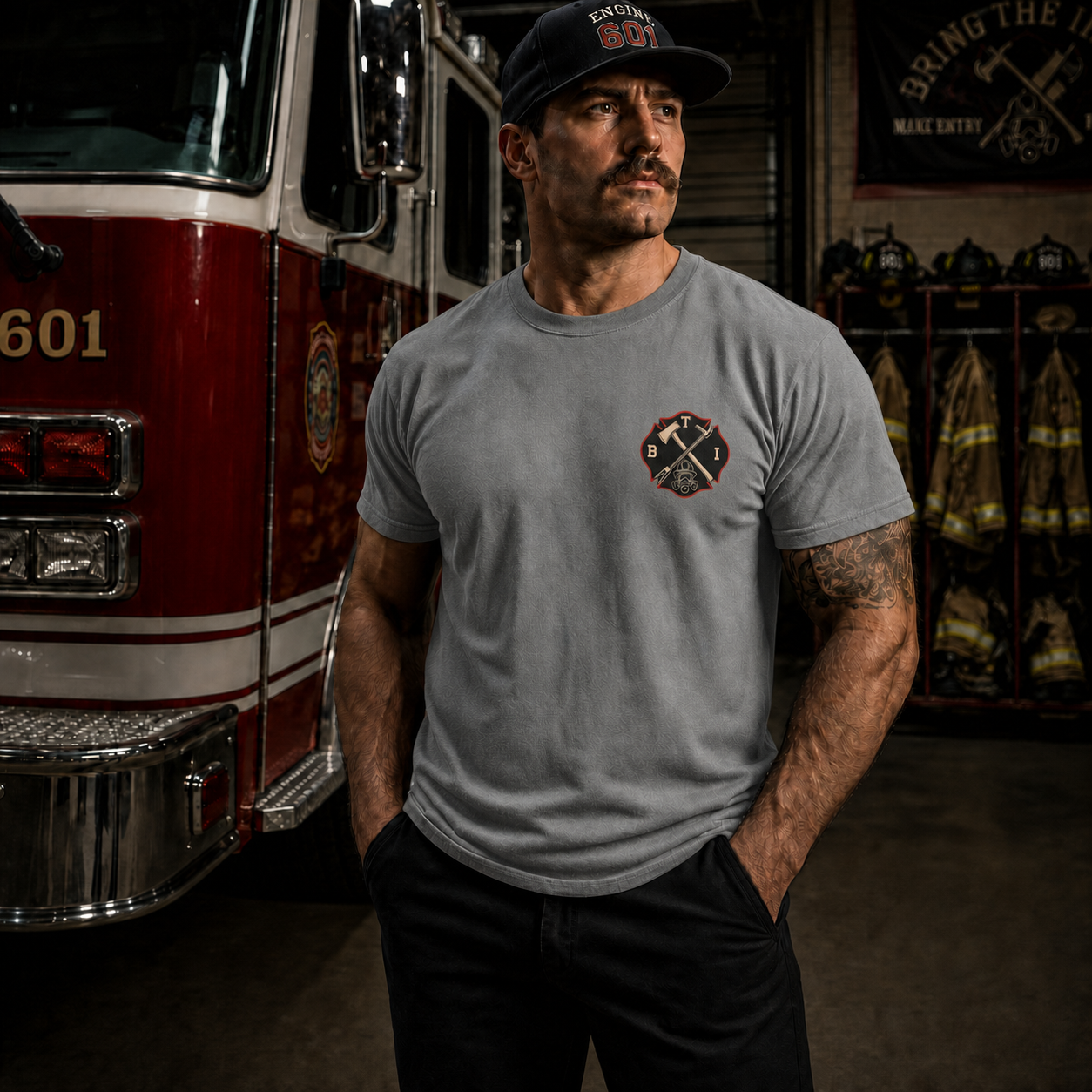 Bring the Irons — Stretch the Line Firefighter Tee