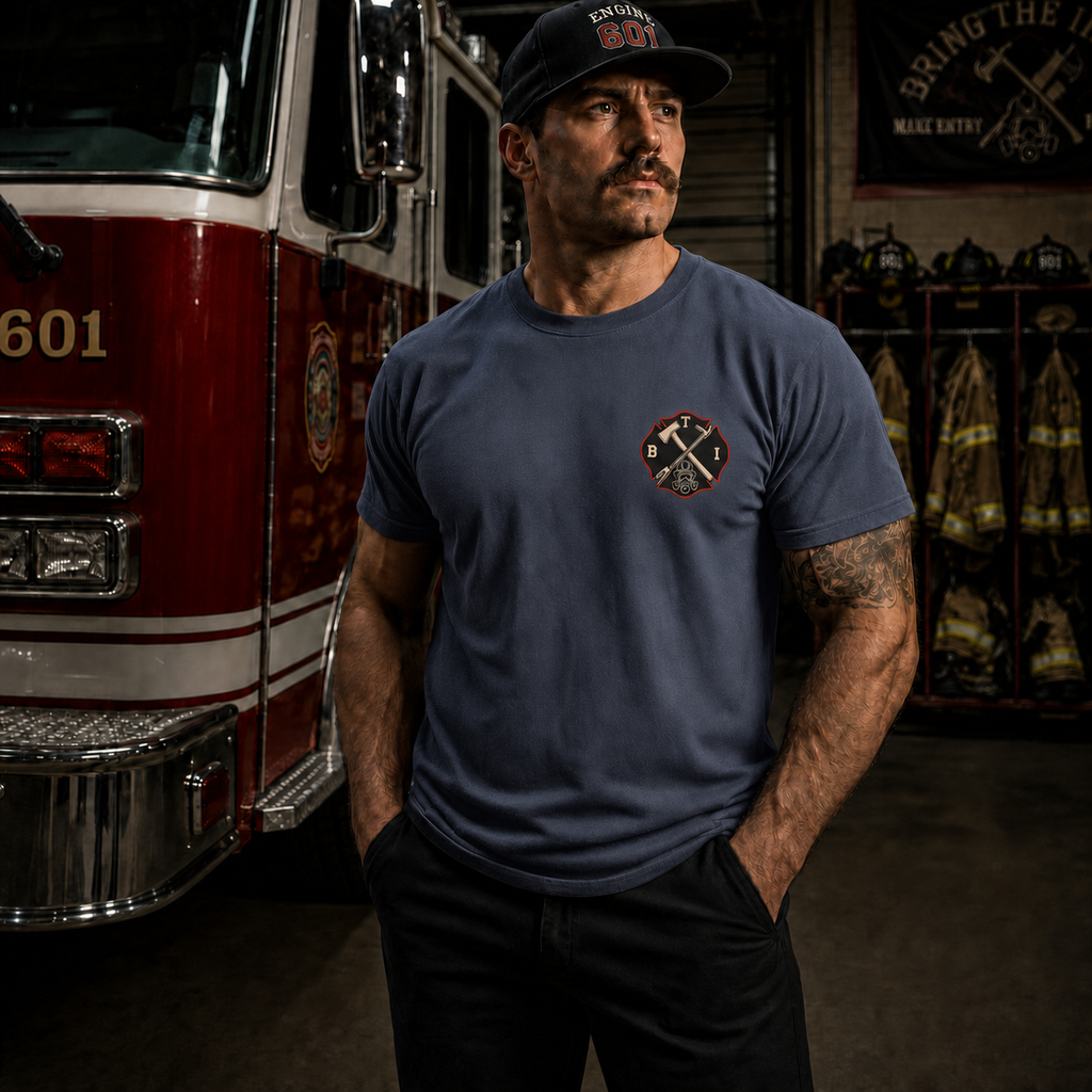 Bring the Irons — Stretch the Line Firefighter Tee