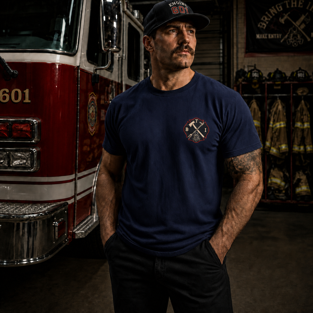 Bring the Irons — Stretch the Line Firefighter Tee